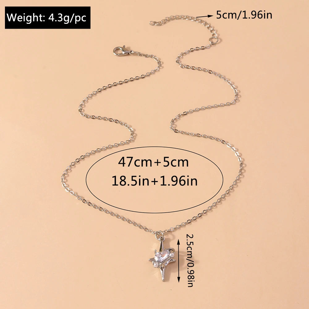 Y2K Silver Crystal Sun & Moon Necklace