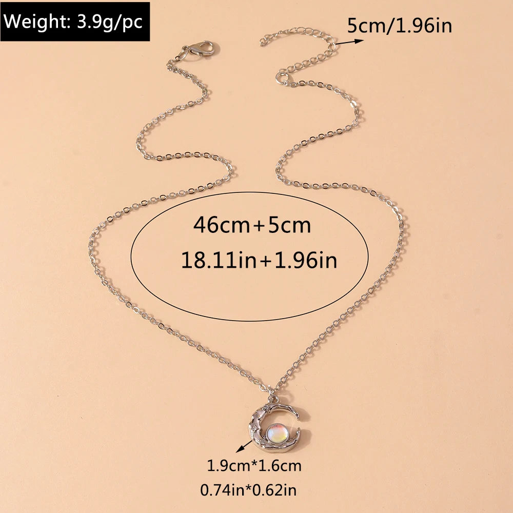 Y2K Silver Crystal Sun & Moon Necklace