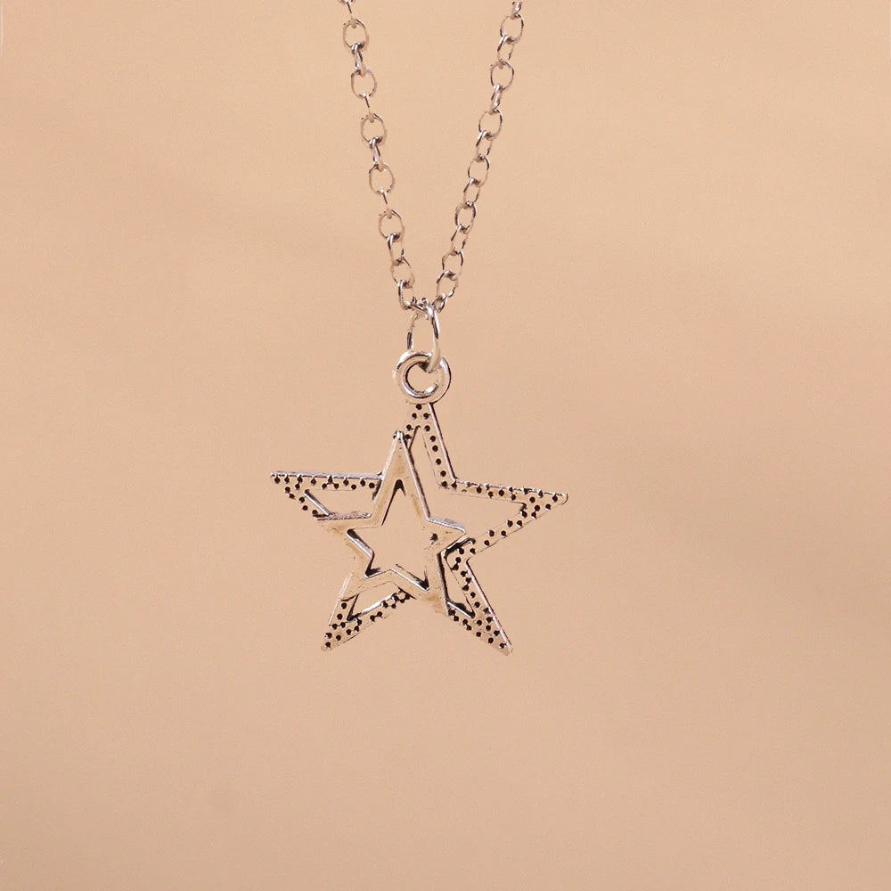 Y2K Silver Crystal Sun & Moon Necklace