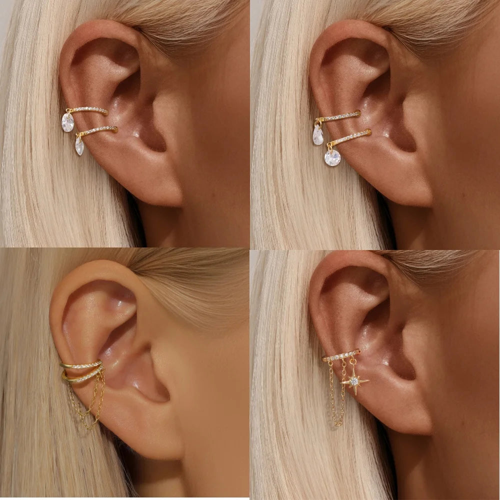 Roxi 925 Silver Zircon Clip Earrings - Double Layer, No piercing, Party Jewelry for women