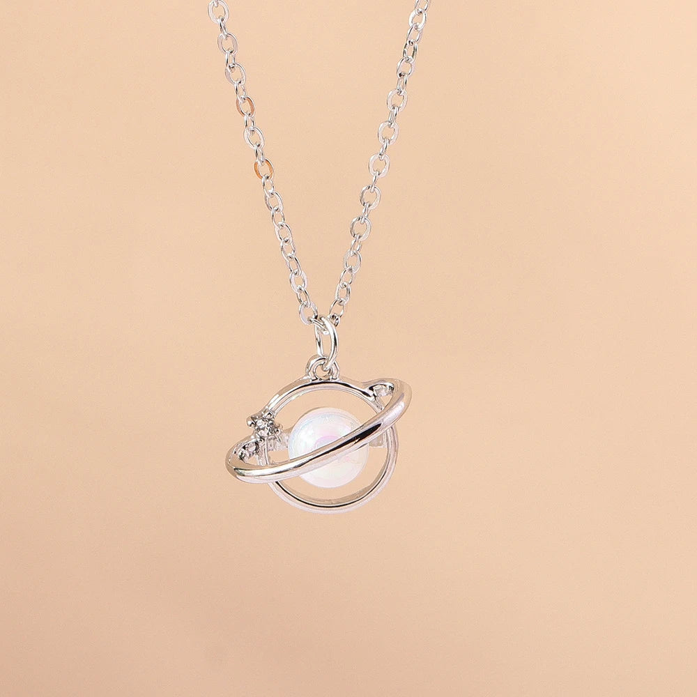 Y2K Silver Crystal Sun & Moon Necklace