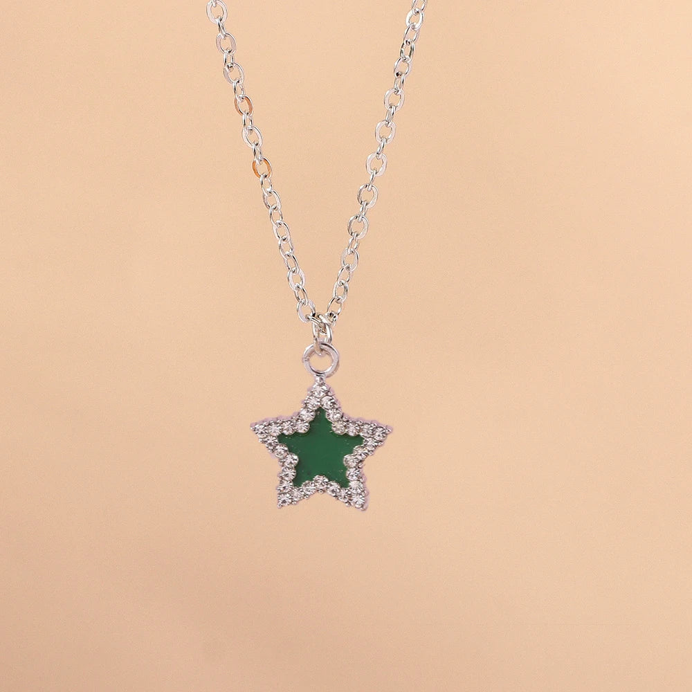 Y2K Silver Crystal Sun & Moon Necklace