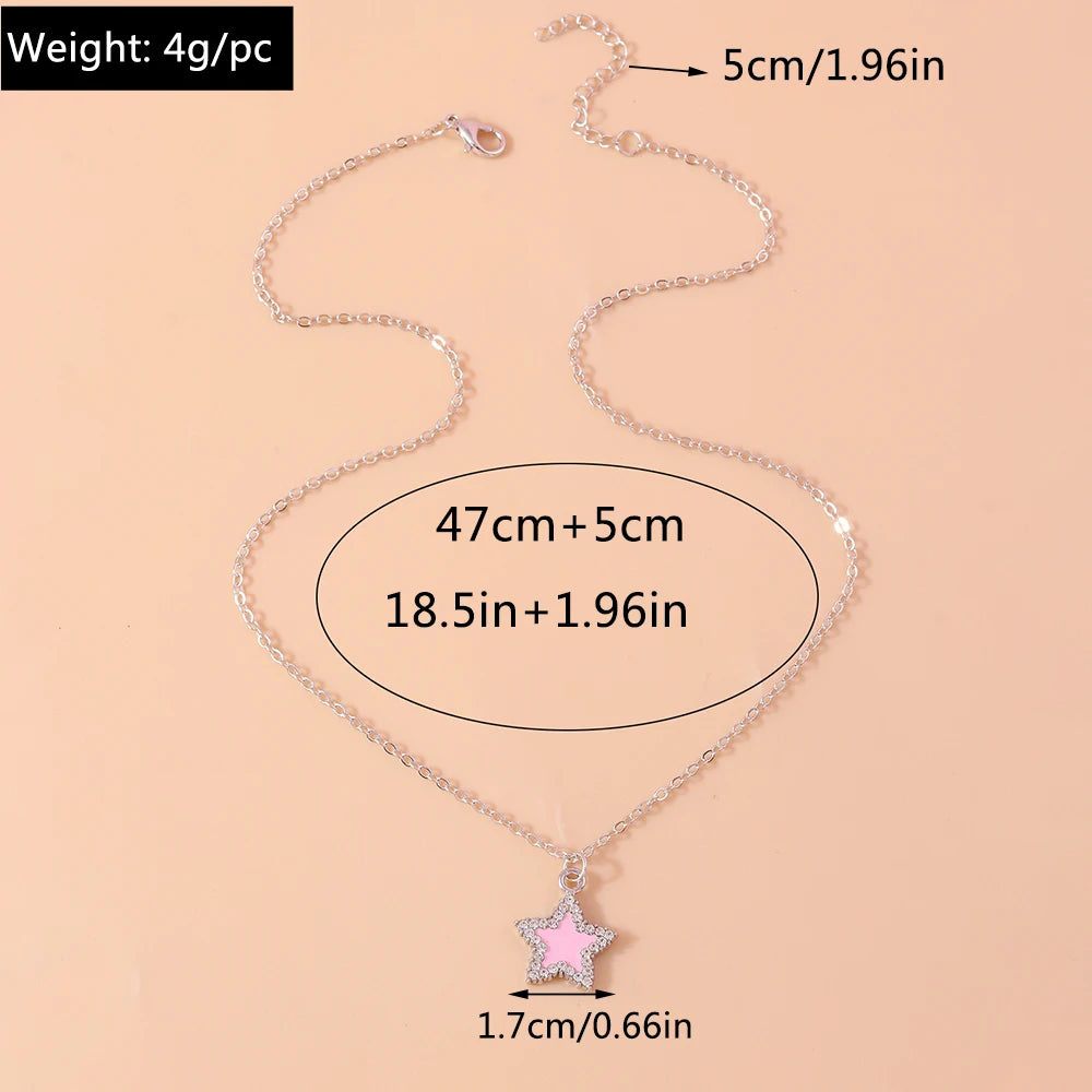 Y2K Silver Crystal Sun & Moon Necklace