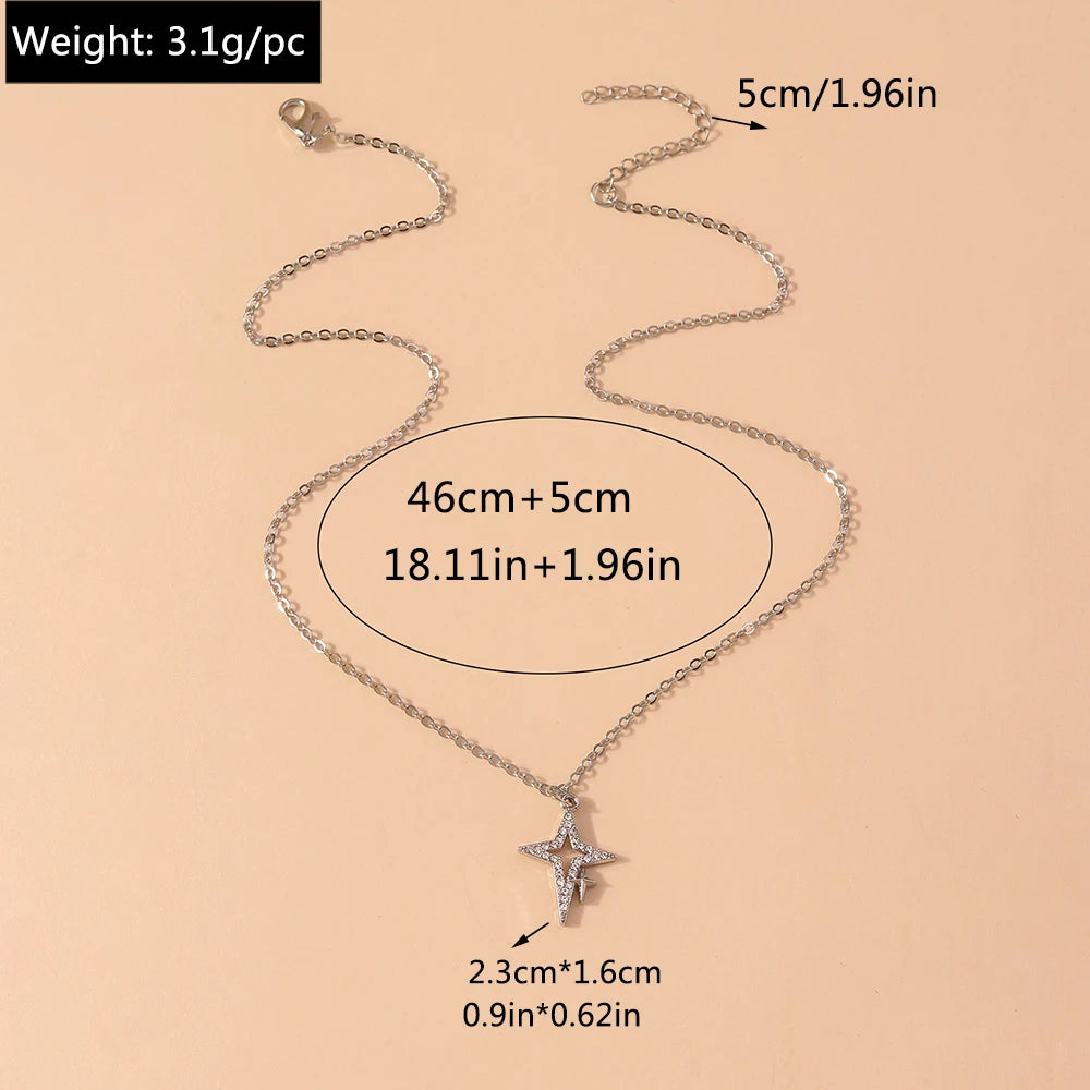 Y2K Silver Crystal Sun & Moon Necklace