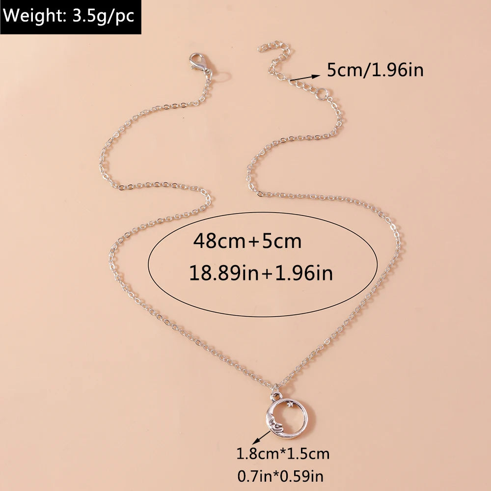 Y2K Silver Crystal Sun & Moon Necklace