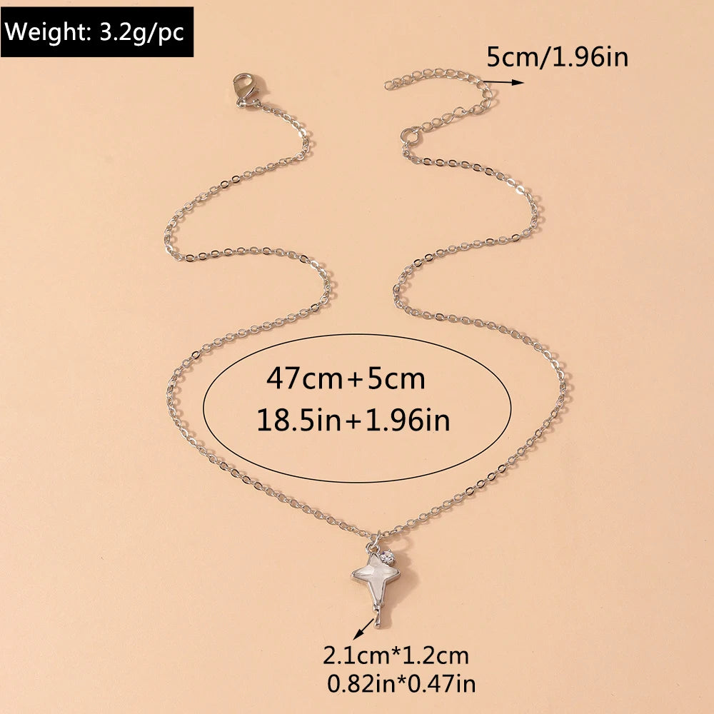Y2K Silver Crystal Sun & Moon Necklace