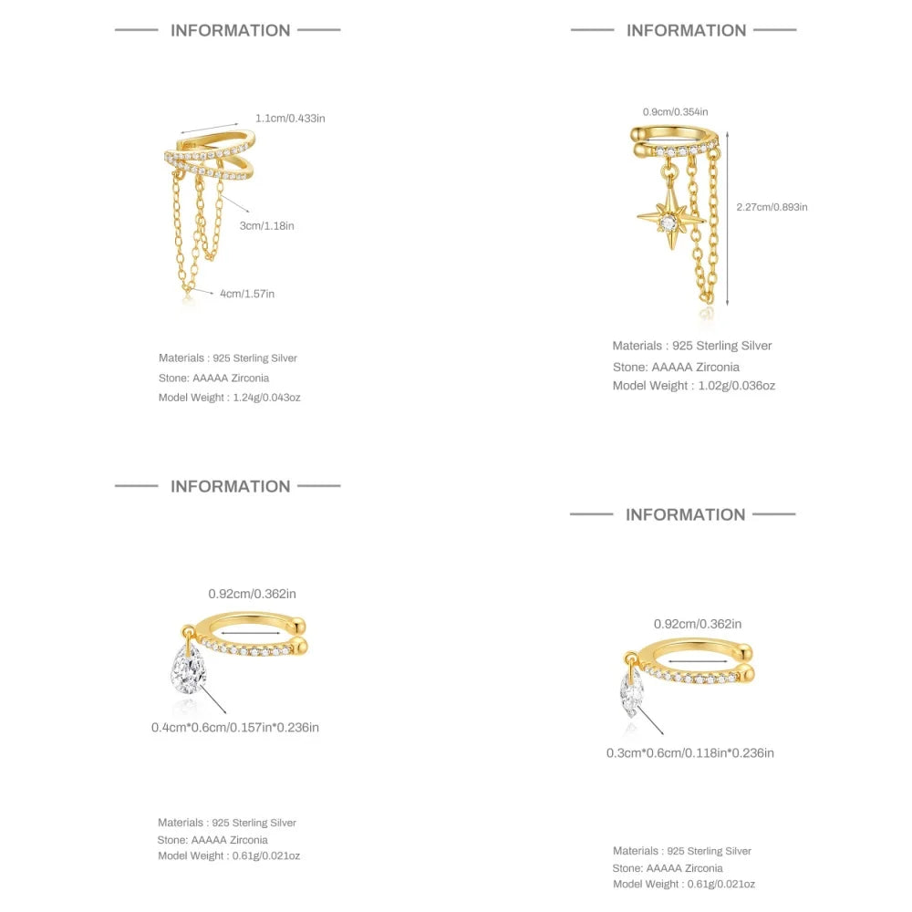 Roxi 925 Silver Zircon Clip Earrings - Double Layer, No piercing, Party Jewelry for women