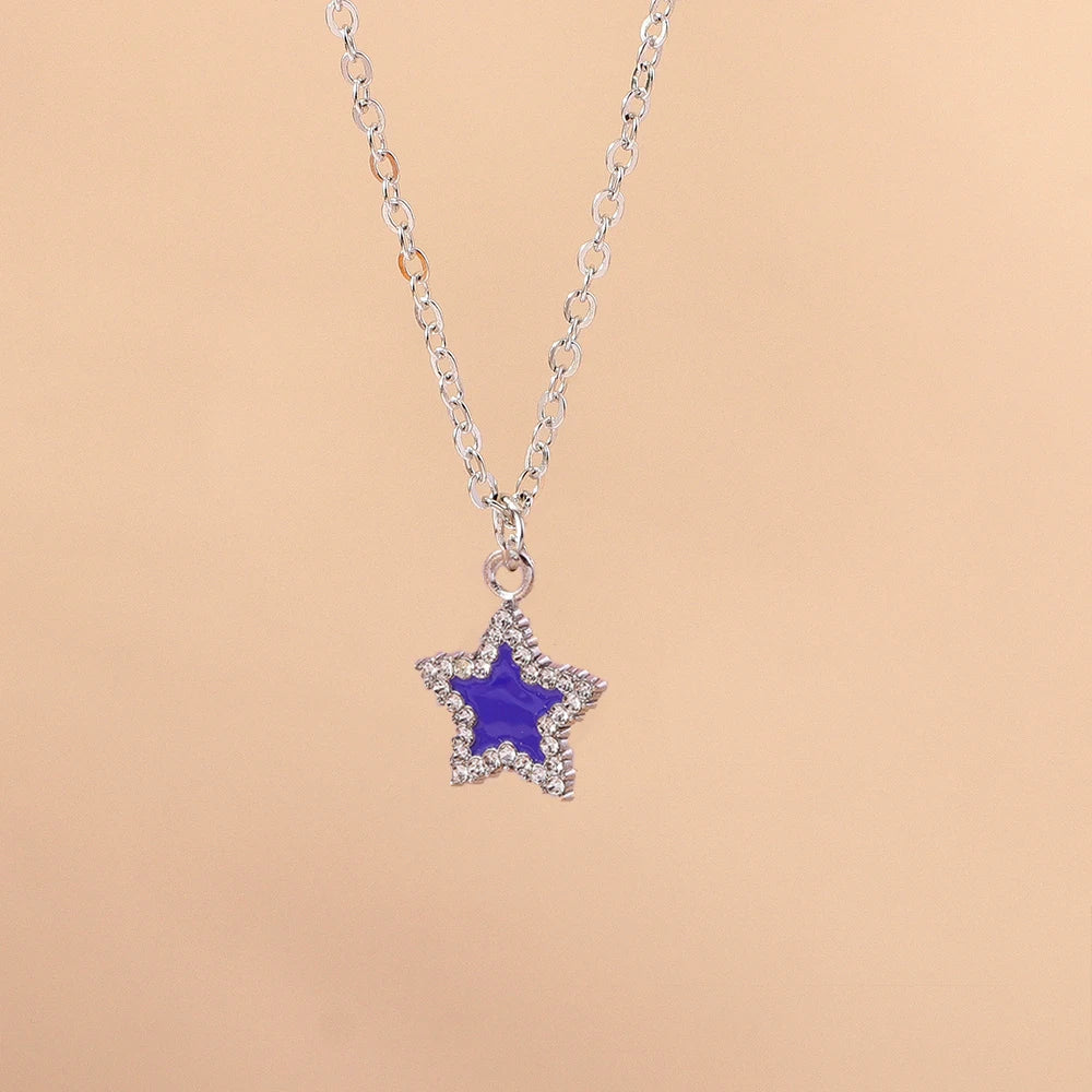 Y2K Silver Crystal Sun & Moon Necklace