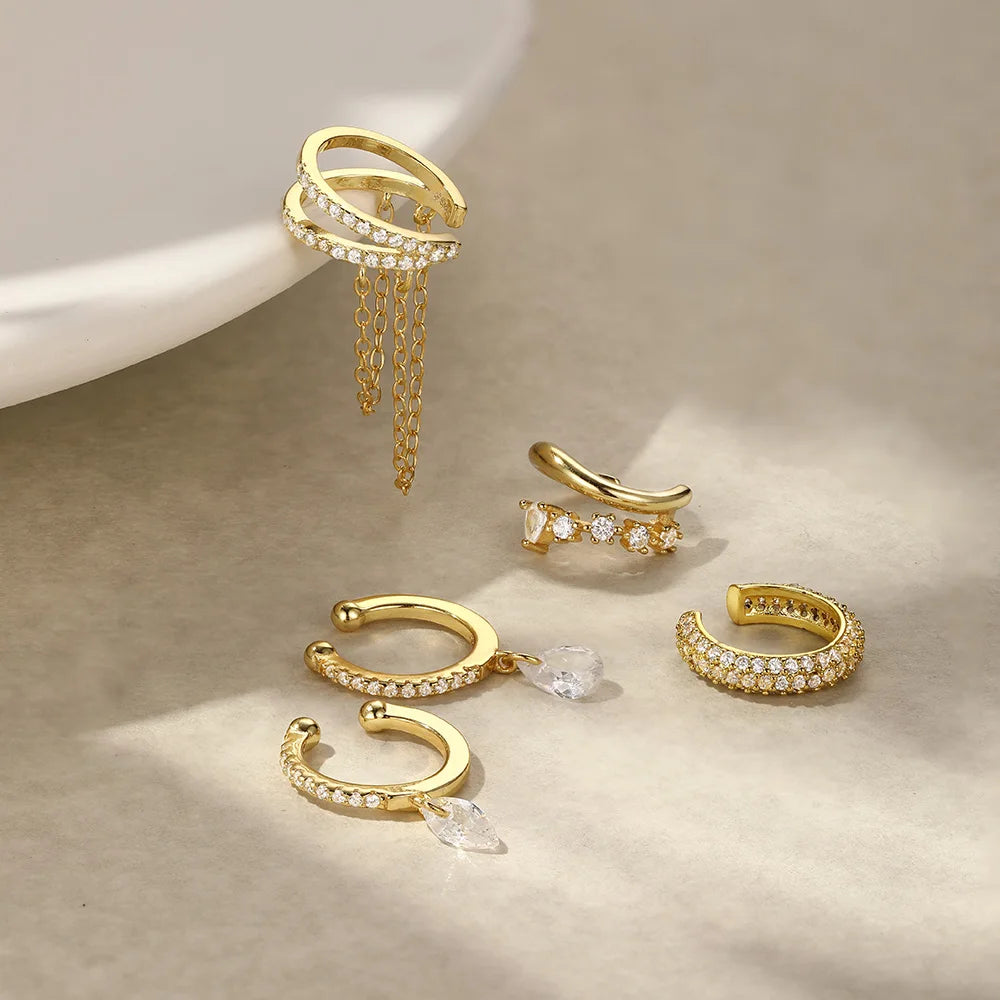 Roxi 925 Silver Zircon Clip Earrings - Double Layer, No piercing, Party Jewelry for women