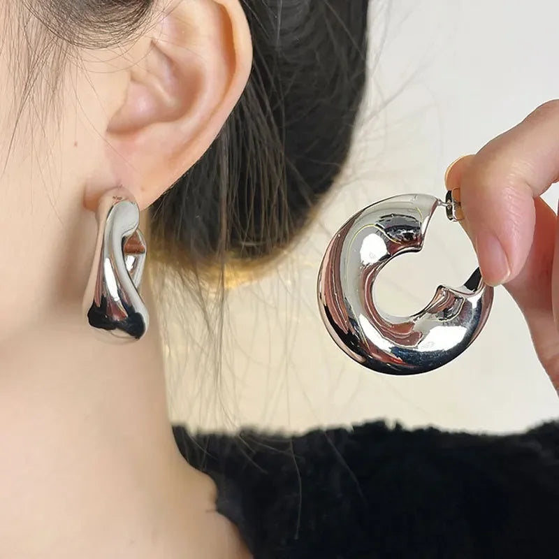 LATS Trendy Irregular Hoop Earrings - Stylish Geometric Design, Perfect for Everyday or Party Wear