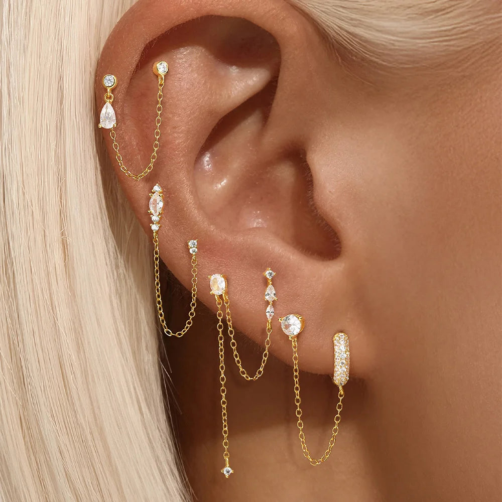 Roxi 925 Silver Zircon Clip Earrings - Double Layer, No piercing, Party Jewelry for women