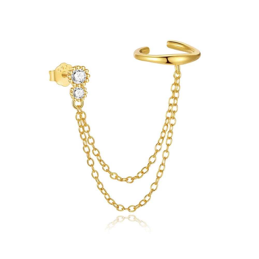 Roxi 925 Silver Zircon Clip Earrings - Double Layer, No piercing, Party Jewelry for women