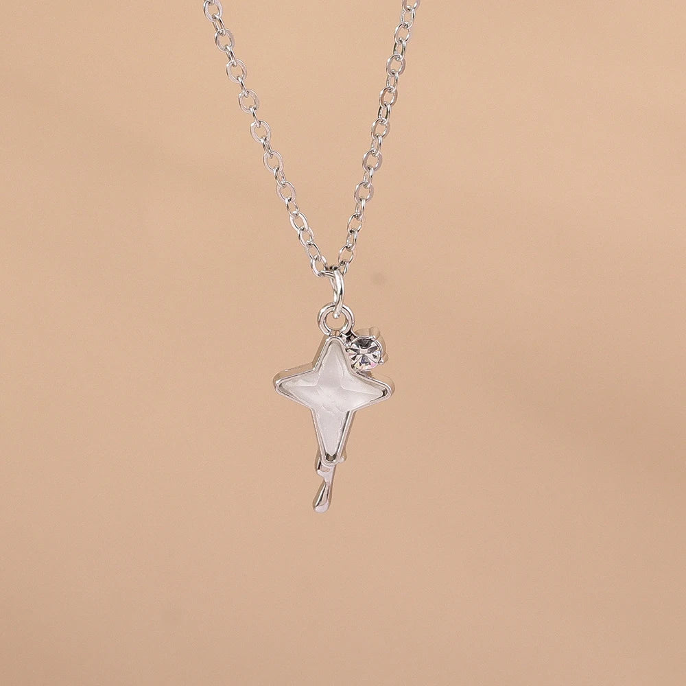 Y2K Silver Crystal Sun & Moon Necklace