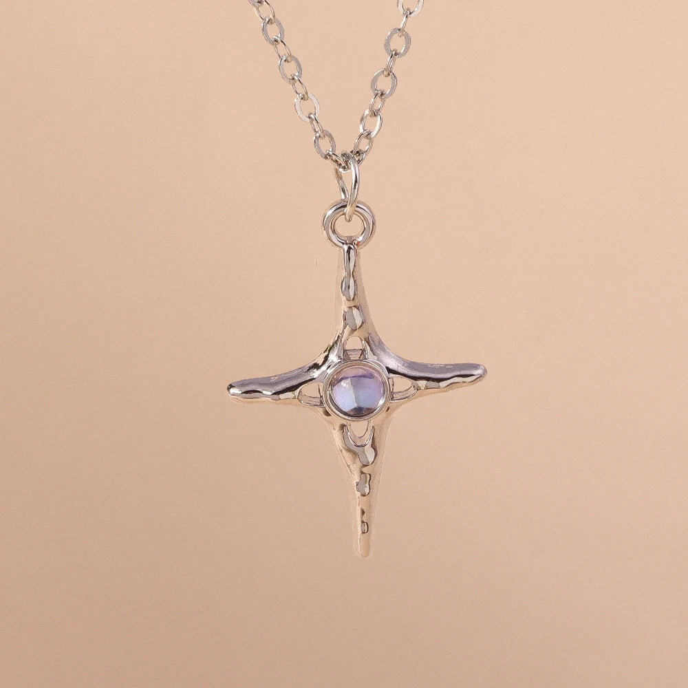 Y2K Silver Crystal Sun & Moon Necklace