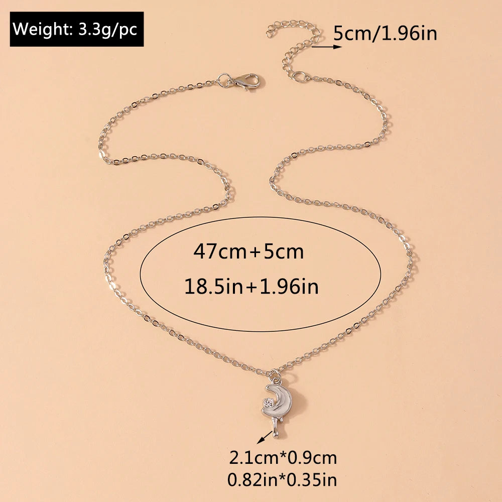 Y2K Silver Crystal Sun & Moon Necklace