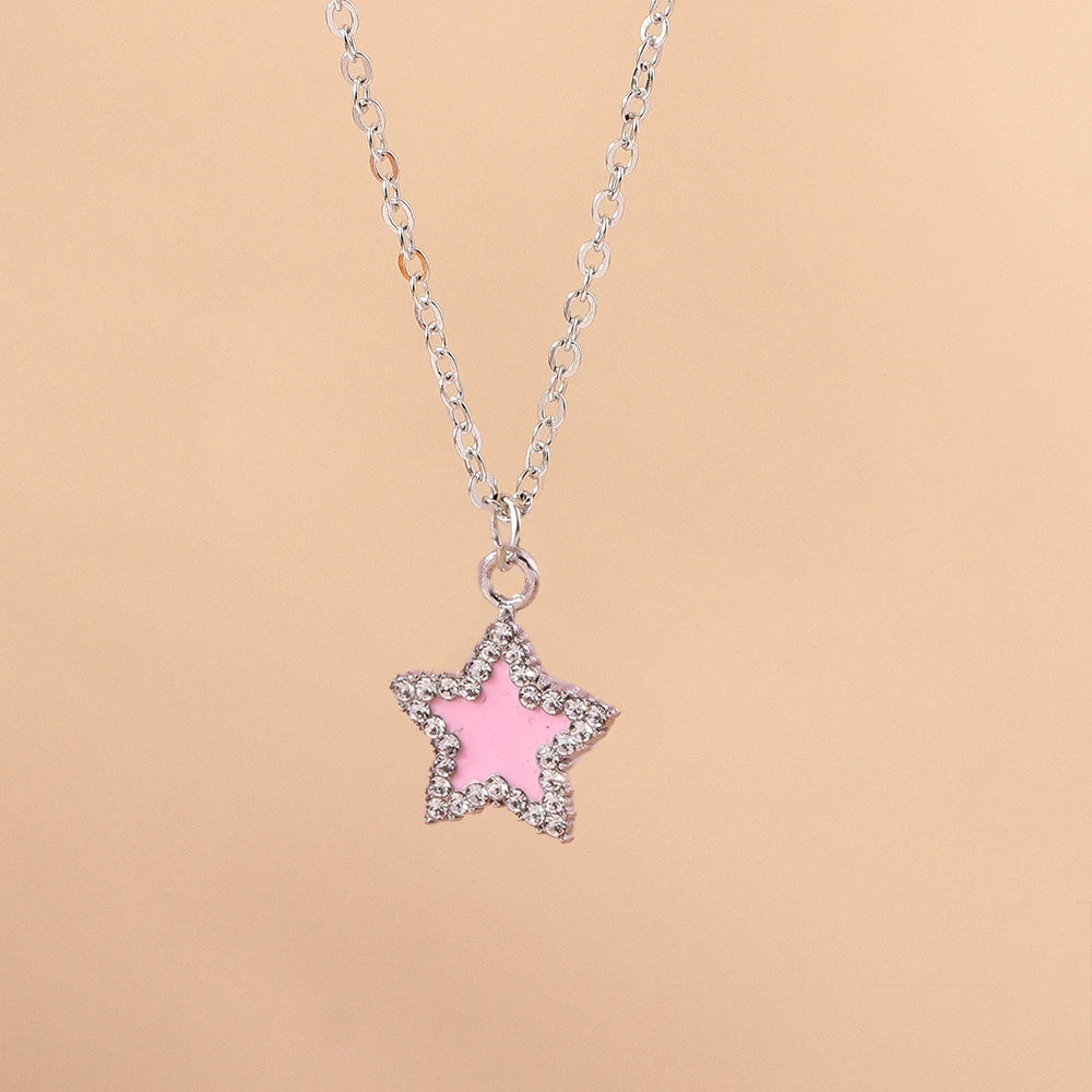 Y2K Silver Crystal Sun & Moon Necklace