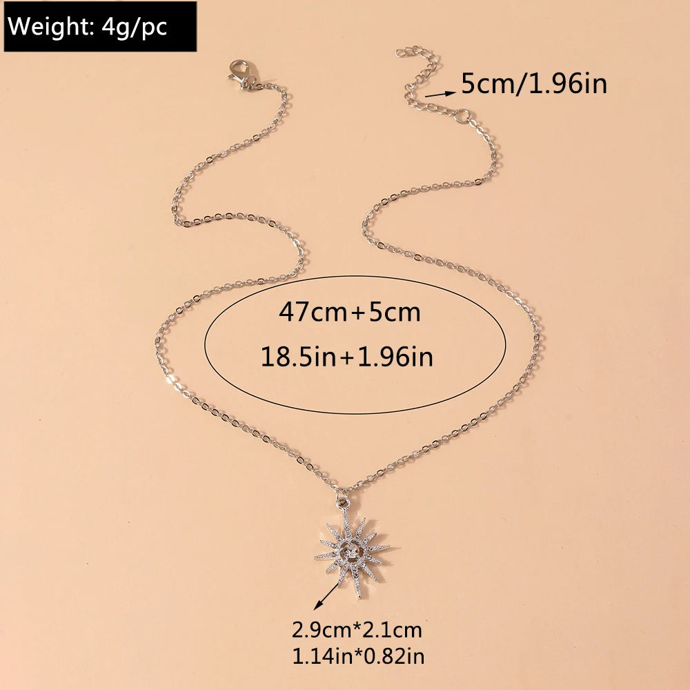 Y2K Silver Crystal Sun & Moon Necklace